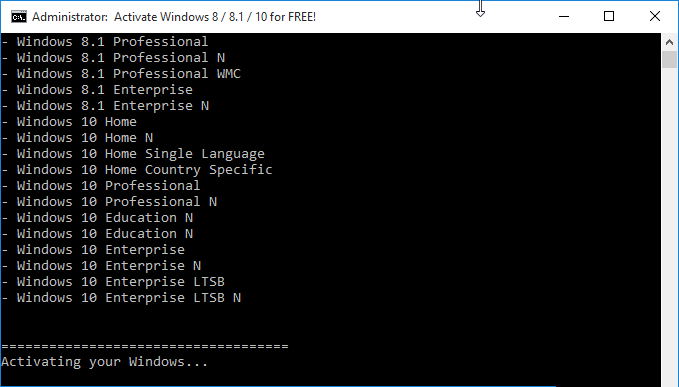 cmd command to activate windows 10